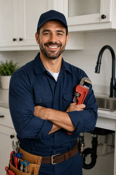 a male plumber smiling at the camera from Emergency Plumber Grand Prairie in Grand Prairie, TX a male plumber smiling at the camera from Emergency Plumber Grand Prairie in Grand Prairie, TX
