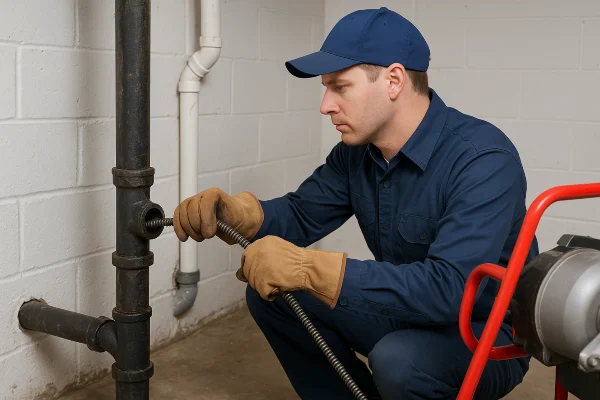 a plumber using a snake to clear a plumbing pipe from Emergency Plumber Grand Prairie in Grand Prairie, TX - Kitchen Sink Installation