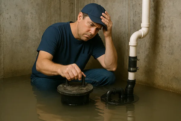 a worried plumber in a flooded room from Emergency Plumber Grand Prairie in Grand Prairie, TX - Toilet Replacement a worried plumber in a flooded room from Emergency Plumber Grand Prairie in Grand Prairie, TX - Toilet Replacement